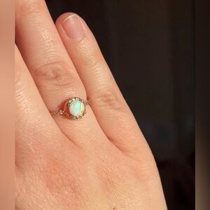 Genuine Opal Halo Gold Ring | Sterling Silver 925 | Size 8 | Vintage Style